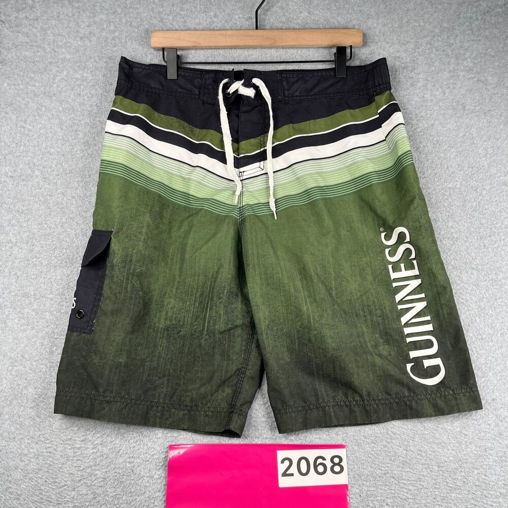 Guiness Swim Shorts Cargo Pocket Green Black Lined mens XL Spellout